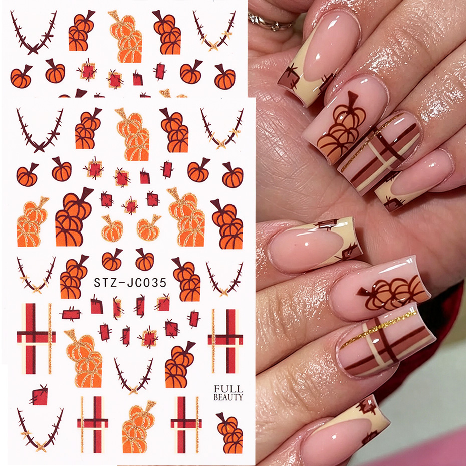 Nail Art Full Design - 2pcs Pumpkin Thorns Halloween Nail Art