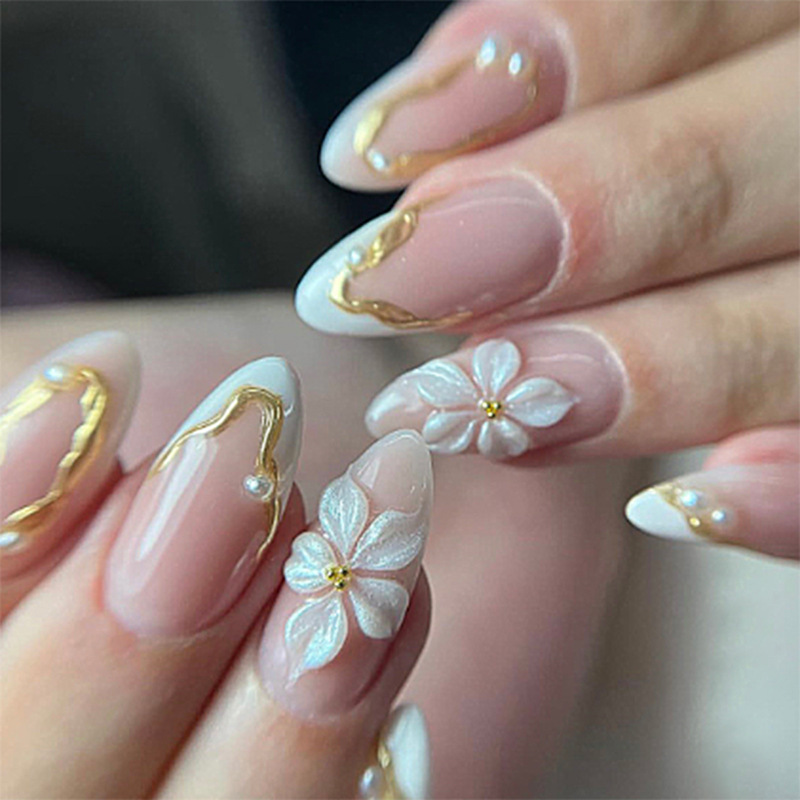 24pcs Flower Long Almond Press - đánh giá và giá Nail Art Full Design