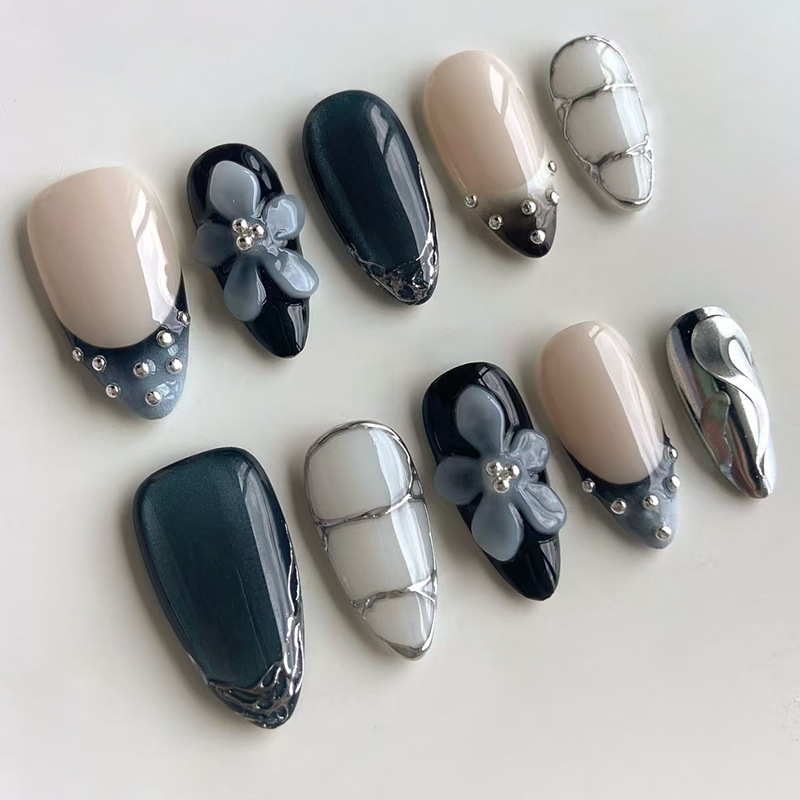 24pcs Flower Long Almond Press - đánh giá và giá Nail Art Full Design